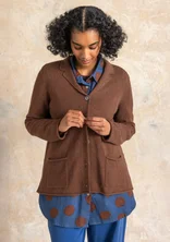 Striped and solid-colour knitted blazer in a lambswool blend - dark chestnut