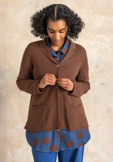Striped and solid-colour knitted blazer in a lambswool blend - dark chestnut