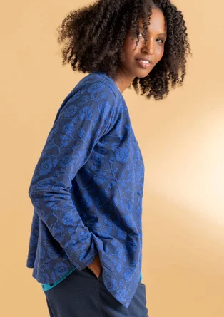 “Hazel” jersey cardigan in organic cotton/spandex - blue mussel