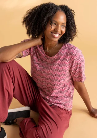 “Eleonora” organic cotton/elastane jersey top - pink begonia/patterned