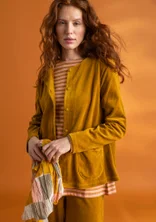Velour cardigan in organic cotton/recycled polyester - curry