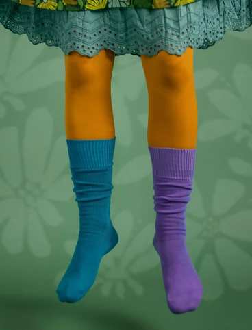 Solid-colour organic cotton knee-highs - petrol blue
