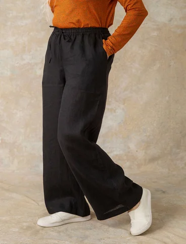 Woven linen trousers - black