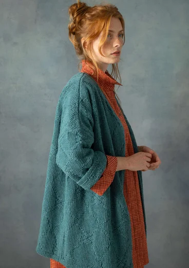 Cardigan "Thessaloniki" i genanvendt uldblanding - teal/meleret