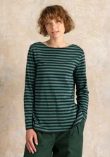 Striped long-sleeved top in organic cotton - light bottle green/black