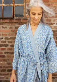 “Poppies” kimono in organic cotton - sea blue