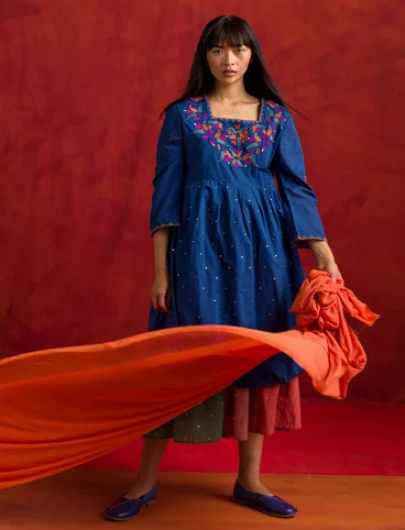 Vävd klänning "Volcano" i ekologisk bomull - indigoblå