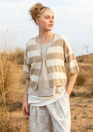 Cardigan in linen/recycled cotton. - feather/natural