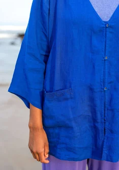 Vävd jacka i lin - kleinblå