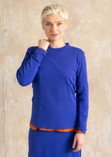 Long-sleeve mock neck top in organic cotton jersey - cobalt blue