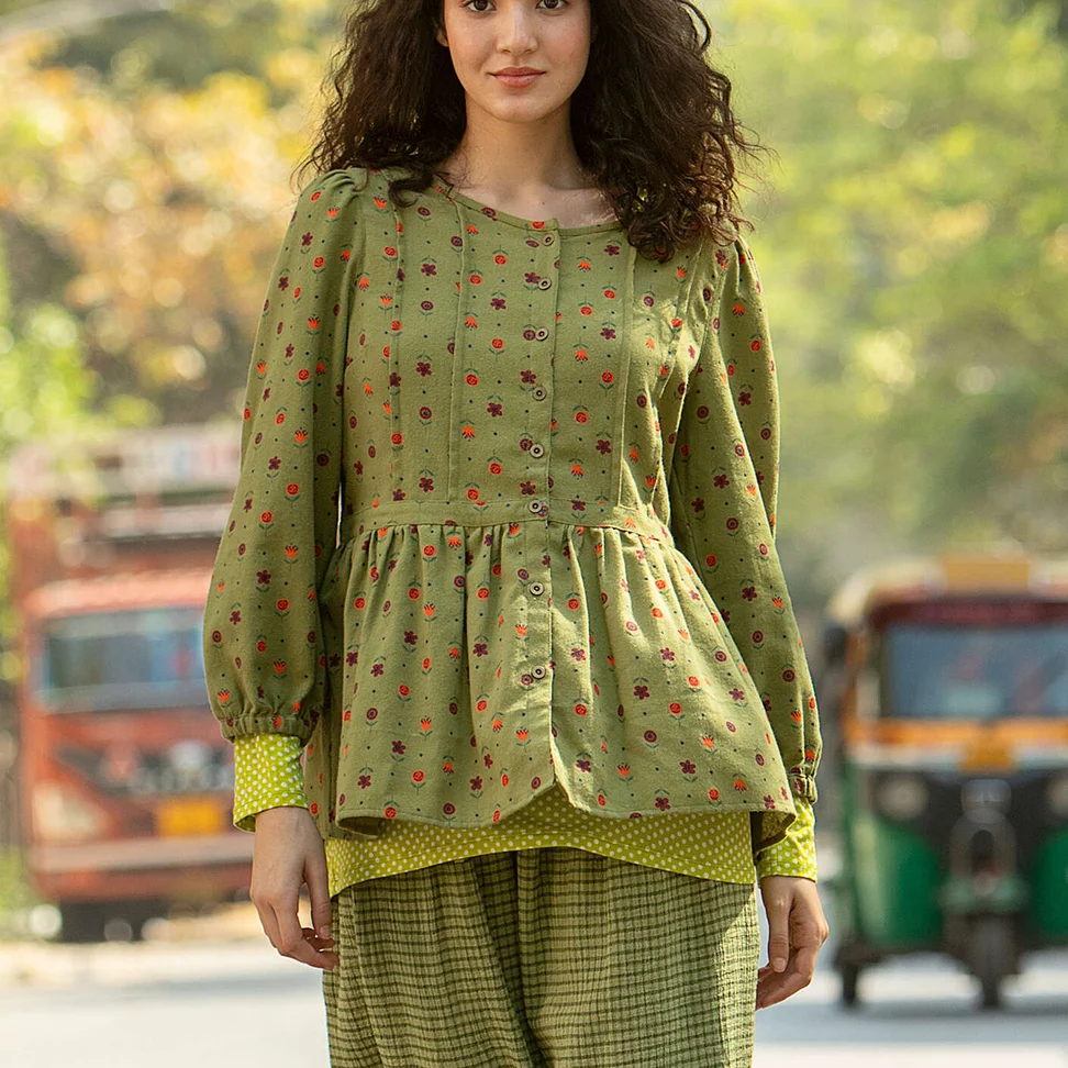 “Tristan” blouse in organic cotton - avocado