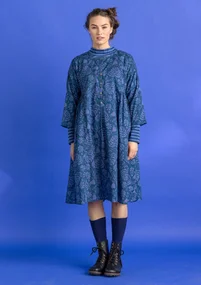 Woven “Hedda” dress in organic cotton - dark petrol blue/patterned