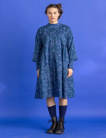 “Hedda” woven organic cotton dress - dark petrol blue/patterned