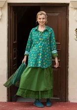 “Lovisa” patterned organic cotton/linen shirt - light bottle green