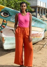 Woven linen trousers - grapefruit