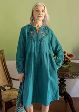 “Marianne” woven dress in organic cotton/linen - dark petrol blue
