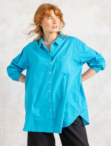 Oversized vevd skjorte «Hi» i økologisk bomull - laguneblå