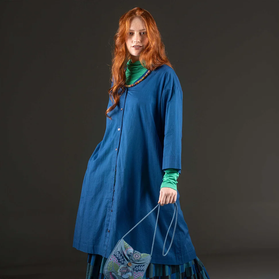 “Kelly” woven organic cotton dress - indigo blue