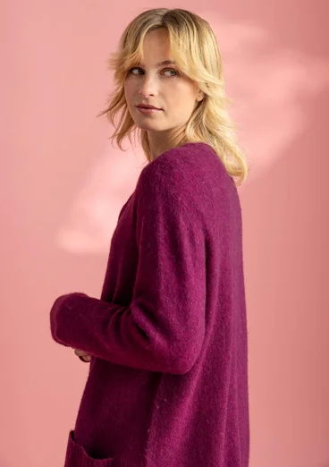 Long cardigan in wool/cotton/alpaca - grape