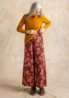 “Gul Näckros” patterned pants in organic cotton - aubergine
