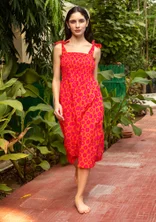 “Sunbeam” woven dress in organic cotton - rosehip