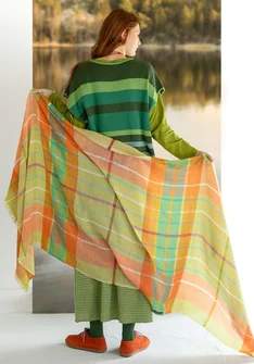 “Evania” woven shawl in wool - avocado