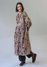 “Leah” floral/solid-colour, airy organic cotton dress - chestnut/patterned