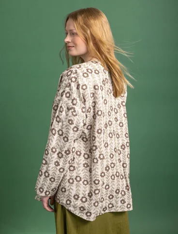 “Jasmine” woven blouse in linen - natural/patterned