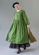 “Leah” floral/solid-colour, airy organic cotton dress - grass green