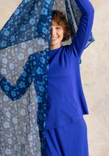 “Leah” cotton/silk scarf with a floral design - Pacific blue