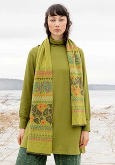 “Borealis�” organic and recycled cotton/wool knit scarf - avocado