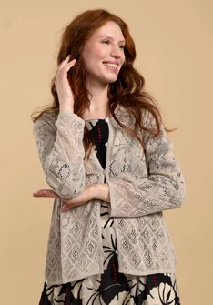 “Pezenas” pointelle cardigan in linen/recycled cotton - natural