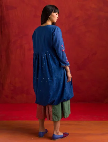 Vävd klänning "Volcano" i ekologisk bomull - indigoblå