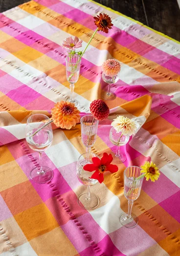 “Trellis” tablecloth in organic cotton - dark peony