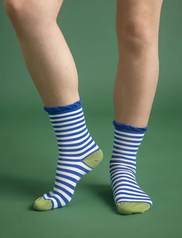 Gestreepte sokken van biologisch katoen - briljantblauw