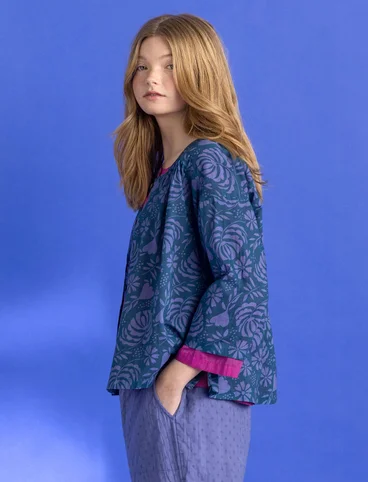 Woven “Hedda” blouse in organic cotton - dark petrol blue/patterned