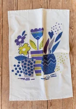“Flower Pots” kitchen towel in organic cotton - dusky purple