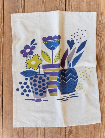 “Flower Pots��” kitchen towel in organic cotton - dusky purple