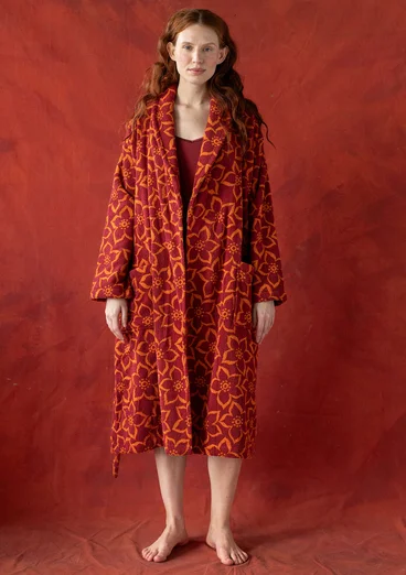 “Stars” terry robe in organic cotton - cranberry