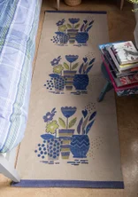 “Flower pots” organic cotton printed hallway mat - dusky purple