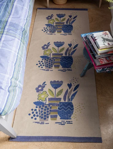 “Flower Pots” printed hallway runner in organic cotton - dusky purple