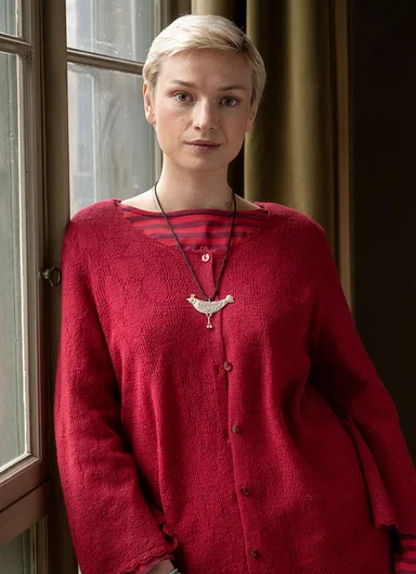 “Blomstra” pointelle cardigan in felted wool