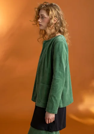 Velour cardigan in organic cotton/recycled polyester - sea green