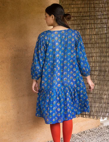 Vevd kjole «Nepal» i økologisk bomull - midnattsblå