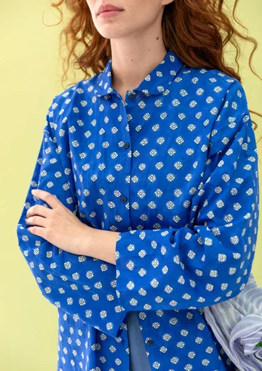 Geweven overhemdblouse "Millie" van biologisch katoen - briljantblauw