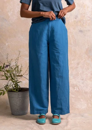 Pantalon en tissu de coton biologique/lin - bleu lin