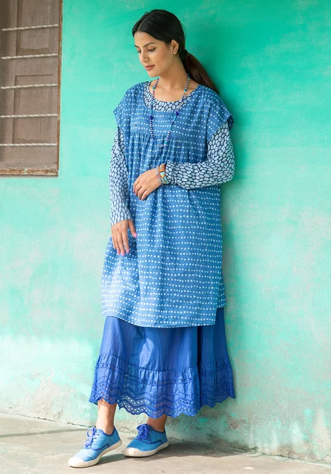 Kleid „Keita“ aus Bio-Baumwollgewebe  - leinenblau