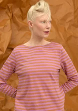 Striped long-sleeved top in organic cotton - cinnamon/hydrangea