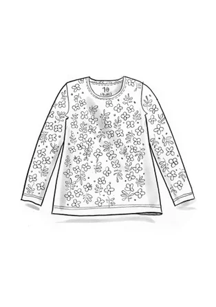 Tricot top "Ylva" van biologisch katoen/elastaan - vlasblauw/dessin