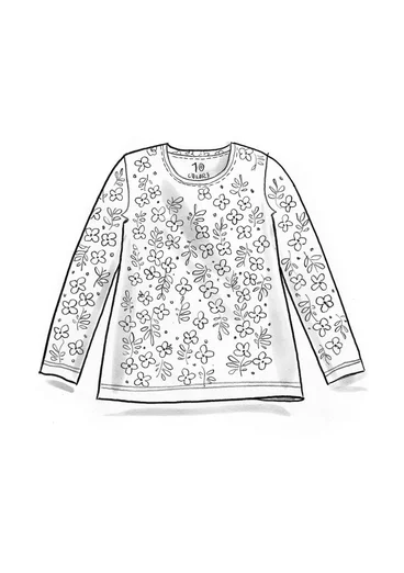 Tricot top "Ylva" van biologisch katoen/elastaan - vlasblauw/dessin